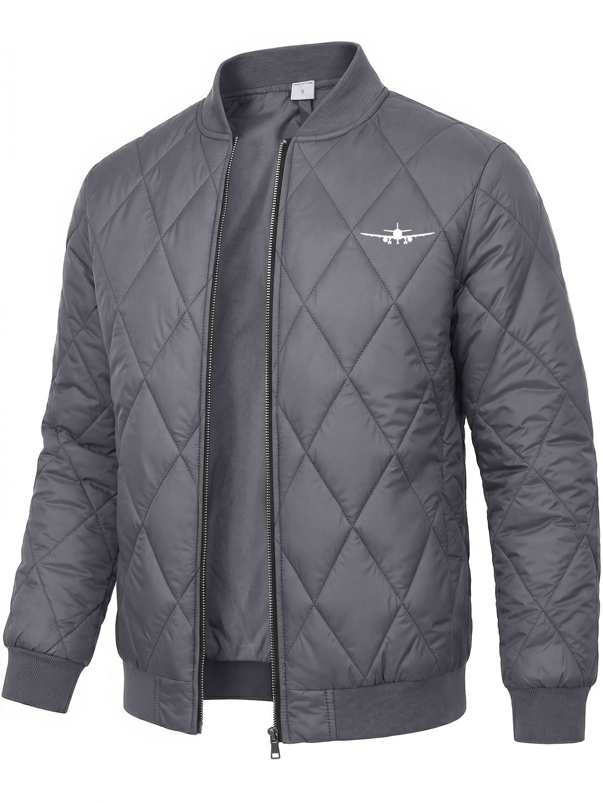 Men's Casual Padded Baseball Collar Coat with Chest Print
