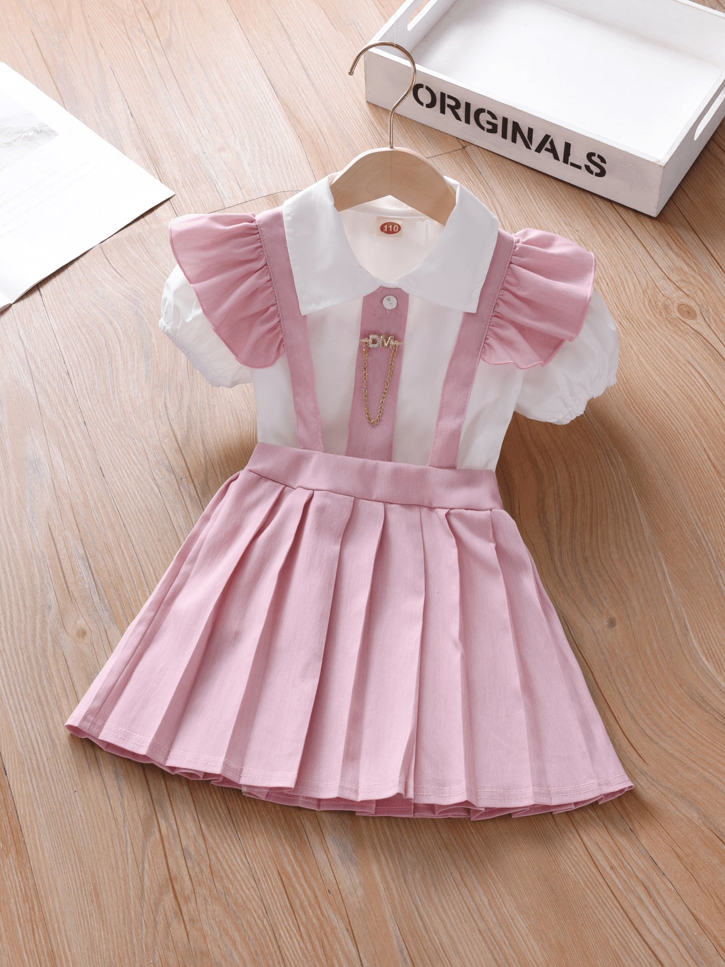 Girls' Summer Preppy 2-Piece Dress and Shirt Set