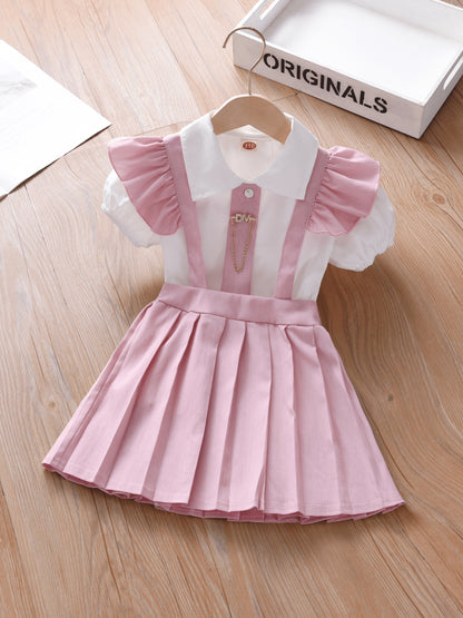 Girls' Summer Preppy 2-Piece Dress and Shirt Set