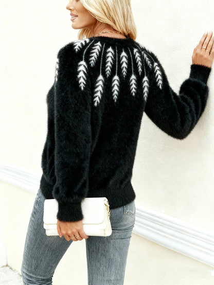 Women's Burgundy Winter Cardigan Sweater - Elegant Collar & Pine Tree Pattern, Soft Stretchy Pullover Jacket, Long Sleeve Cozy Sweaters for Fall/Winter, Christmas, Korean Fashion, Pininterest Outfits (Machine Washable)