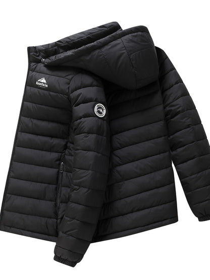 Men's Windproof Quilted Hooded Winter Jacket, Casual Warm Coat
