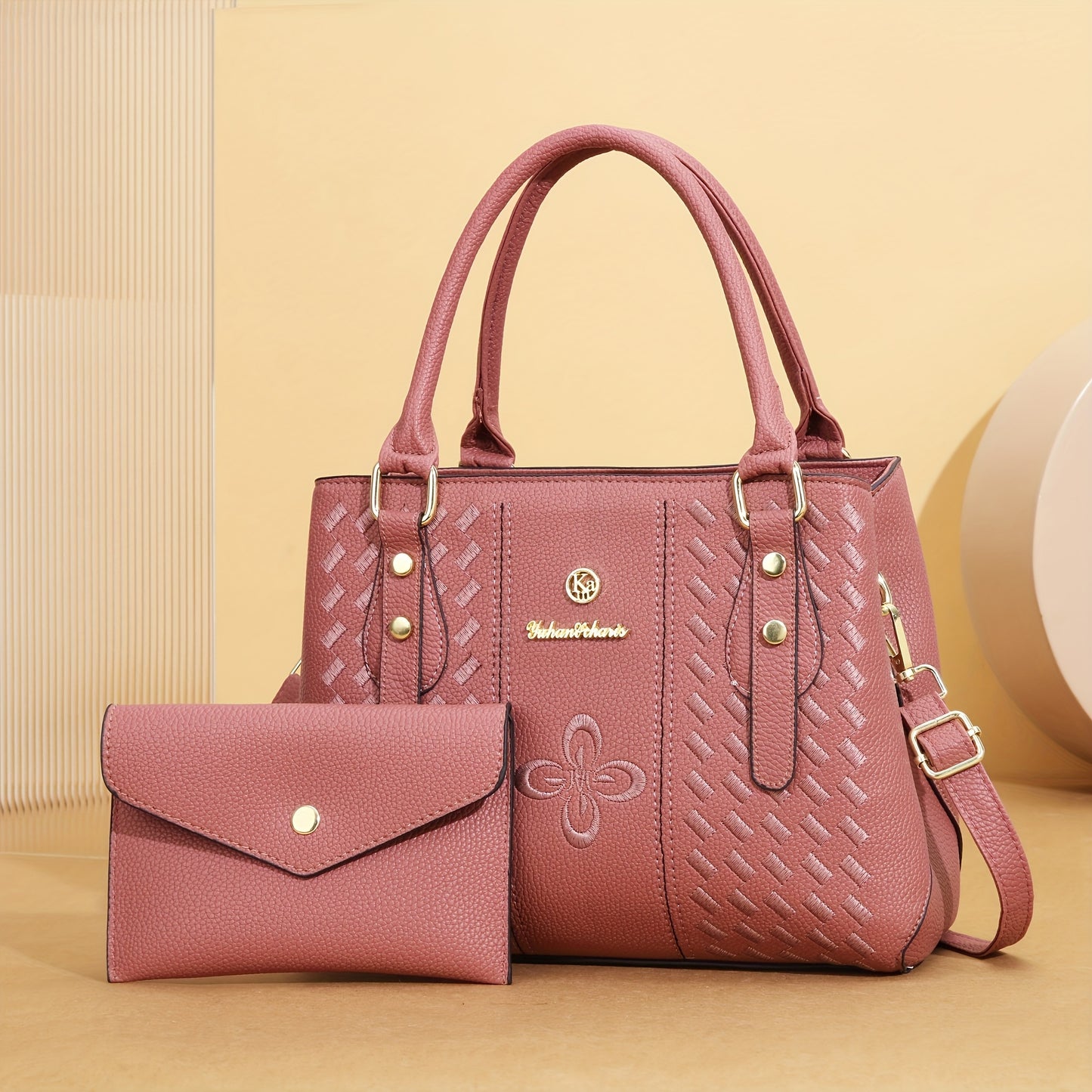 Elegant Women's Embroidered PU Shoulder Bag Set with Bow