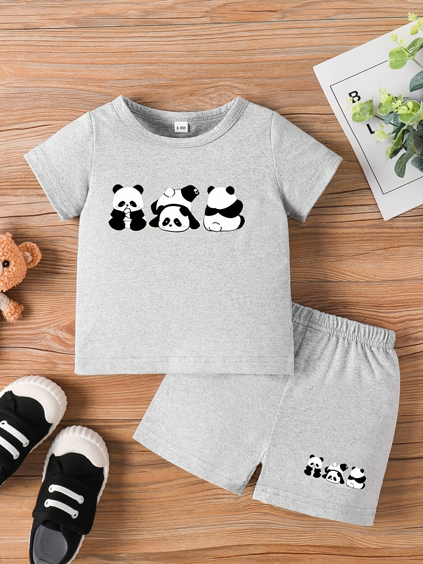 Baby Boy Summer Set Short Sleeve Top & Shorts with Panda Print