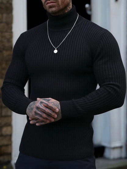 A Men'S Turtleneck Sweater Featuring Vertical Stripes, Designed for a Slim Fit with a Soft And Skin-Friendly Texture. The Textured Design Offers a Neat Appearance Without Being Cumbersome. This Style Is Suitable for Various O