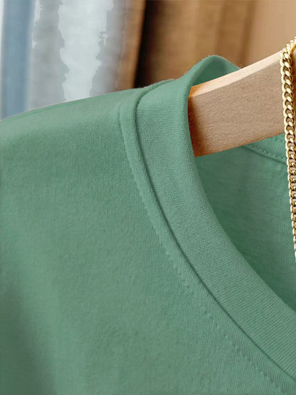 Women’s Cotton Crew Neck T-Shirt with Heart Applique, Casual Fit