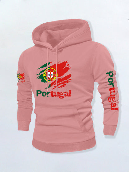Men’s Portuguese Flag Casual Hoodie with Kangaroo Pocket