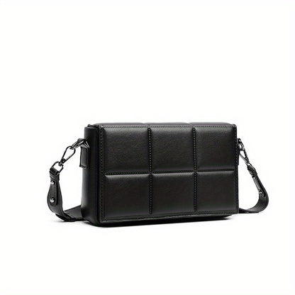 caivektine Men's Stylish Black Crossbody Bag - Adjustable Strap, Quilted Grid Design, Casual Business Shoulder Bag for Everyday Outings, Casual Business Bag   Sleek Modern Bag   Adjustable Strap Bag, Small Crossbody Bag