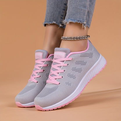 Women's Lightweight Breathable Mesh Running Shoes - Comfortable Low-Top Sneakers with Non-Slip MD Sole, Lace-Up Closure, and Stylish Pink Accents for All Seasons
