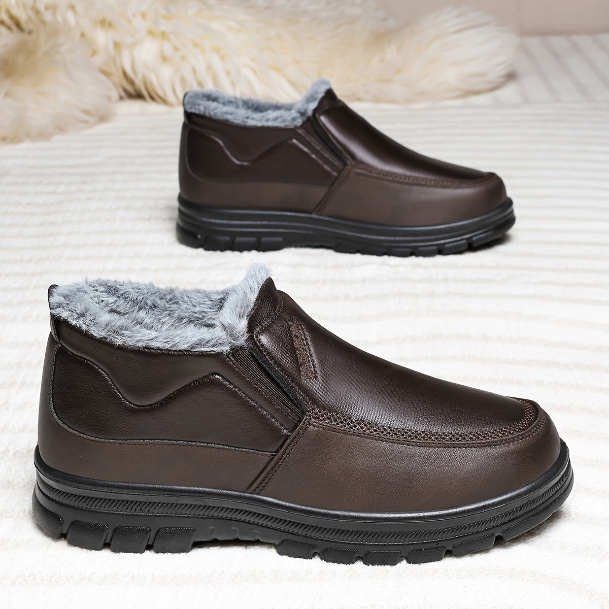 Տղամարդկանց ձմեռային ձմեռային կոշիկներ՝ բրդյա և կամարի հենարանով - Բոլոր եղանակների համար նախատեսված ցուրտ եղանակի լեռնագնացության կոշիկներ, սահքակայուն ռետինե ներբան, կլոր քթով դիզայն՝ առօրյա և բացօթյա հագուստի համար, լեռնագնացության կոշիկներ