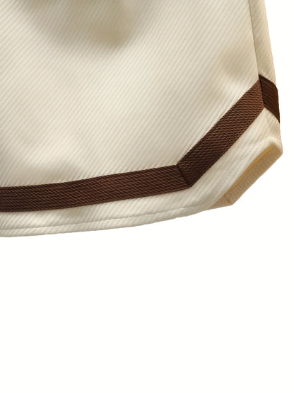 Men's Casual Color Block Polyester Summer Shorts with Drawstring