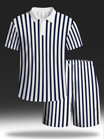 Men's Casual Lapel Short-Sleeve T-Shirt and Shorts Set