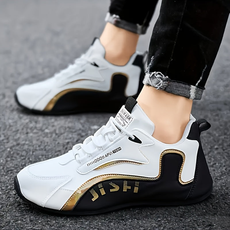 Men's Casual Comfort Training Shoes, Low-Top Lace-Up Sneakers for Walking, Outdoor Activities, and Travel - PU Upper, Fabric Lining, PVC Sole