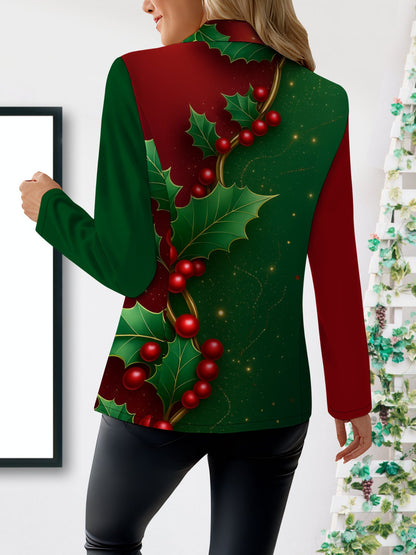 Կանացի էլեգանտ կարմիր/կանաչ Հոլի Բերրի բաճկոն և սպիտակ տաբատ կոստյում - X-Line կարված բլեյզեր օձիքով, -Tone կոճակներ, -անվճար ձմեռային վերարկու հարսանիքների, երեկույթների համար - Լվացքի մեքենայով լվացվող աշնանային ձմեռային հանդերձանք