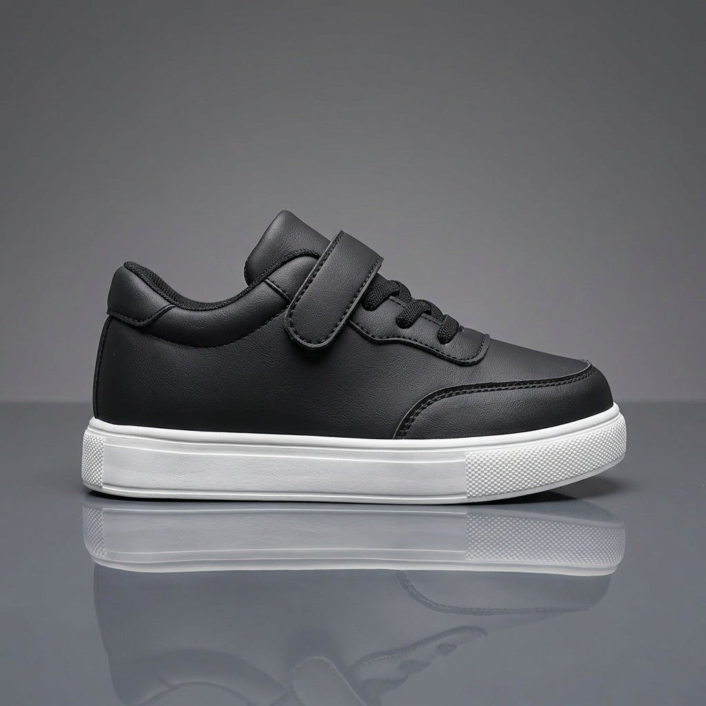 Kids Glossy PU Sports Shoes with Hook-and-Loop Closure