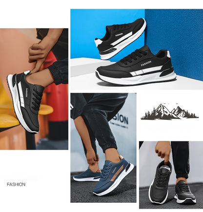 Men'S Breathable Trekking Shoes | Casual Low-Top Lace-up Sneakers, Faux Upper, PVC Sole, Suitable for All Seasons - ayq