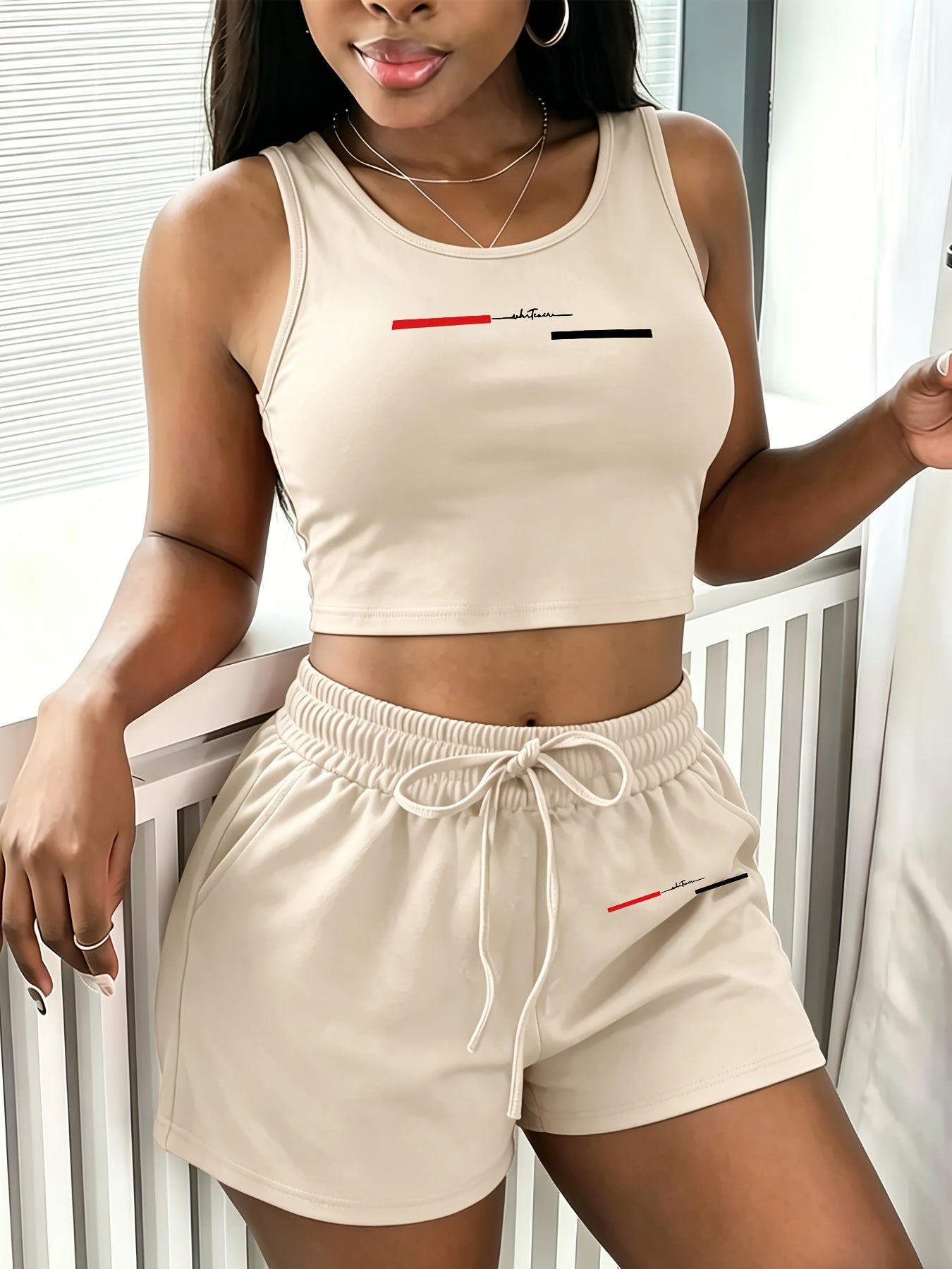 Casual Women's Two-Piece Vest and Shorts Set with Print