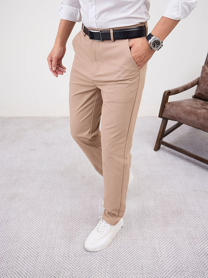 Men'S Casual Solid Color Regular Length Slight Stretch Woven Fabric Pants for Adult