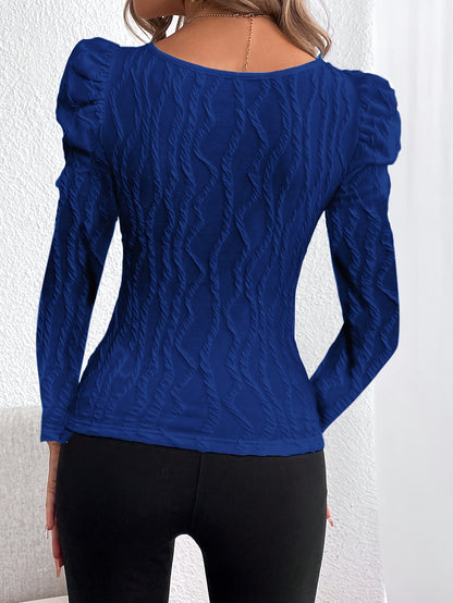 Աշնանային և ձմեռային նոր, քառակուսի վզնոցով, հյուսվածքային գործվածքից, պղպջակավոր թևքերով, էլեգանտ, երկար թևքերով կանացի վերնաշապիկ