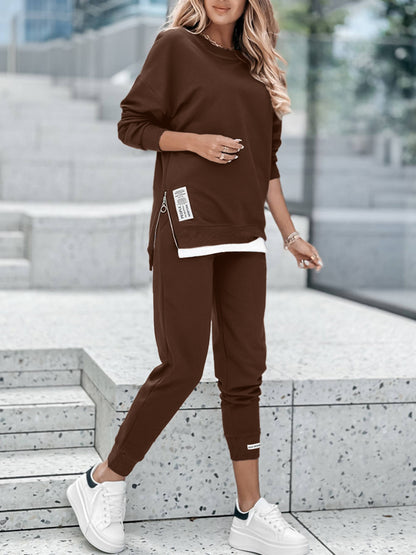 Spring-Fall Casual Two-Piece Set with Zipper Pocket Pants - ayq