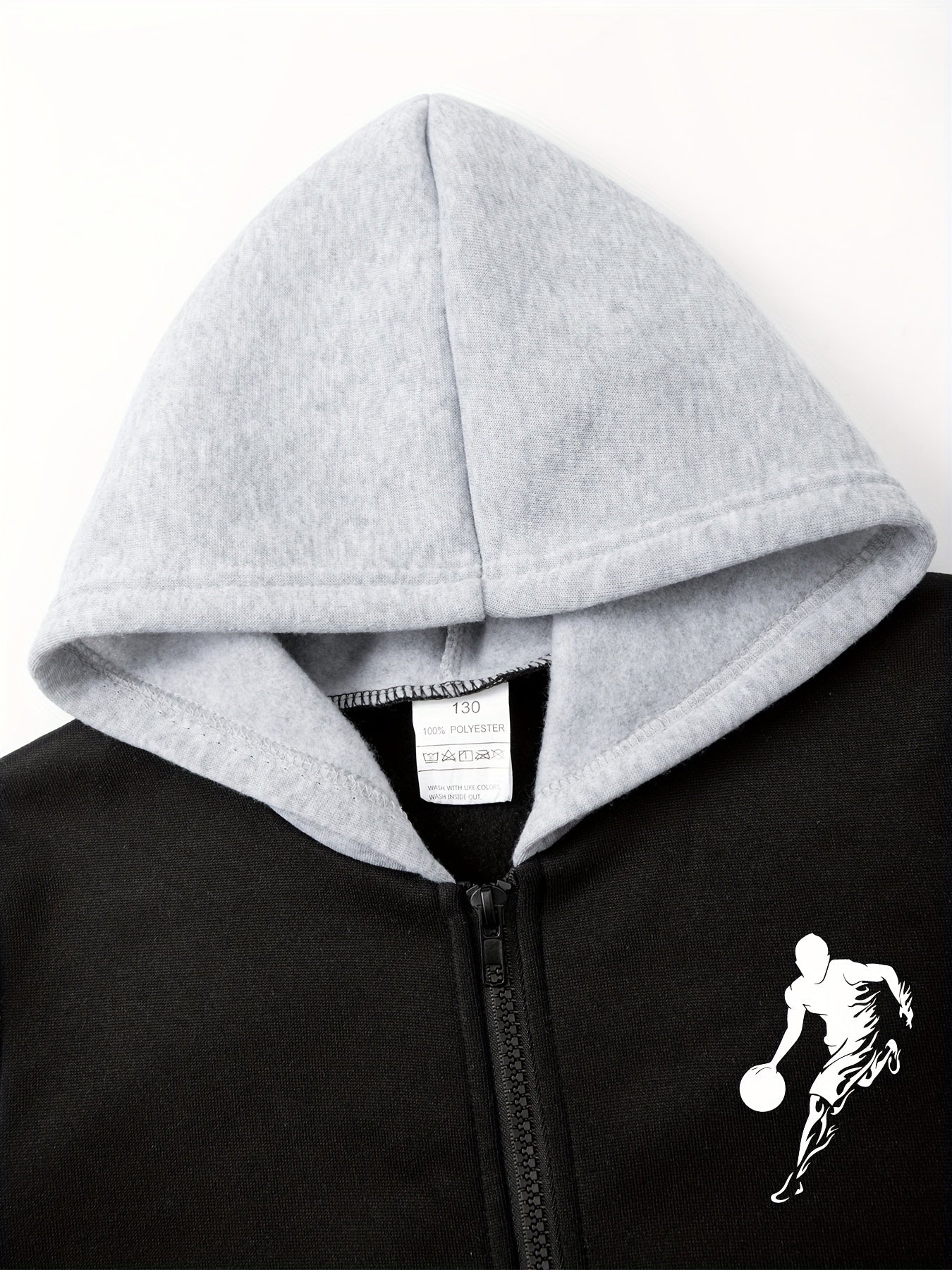 2pcs Boys' Casual Sportswear Set, Fashion Basketball Print Fleece-Lined Zip-Up Hoodie + Pants for Autumn and Winter, Suitable for Daily Wear and Outdoor Activities, Perfect for Outdoor