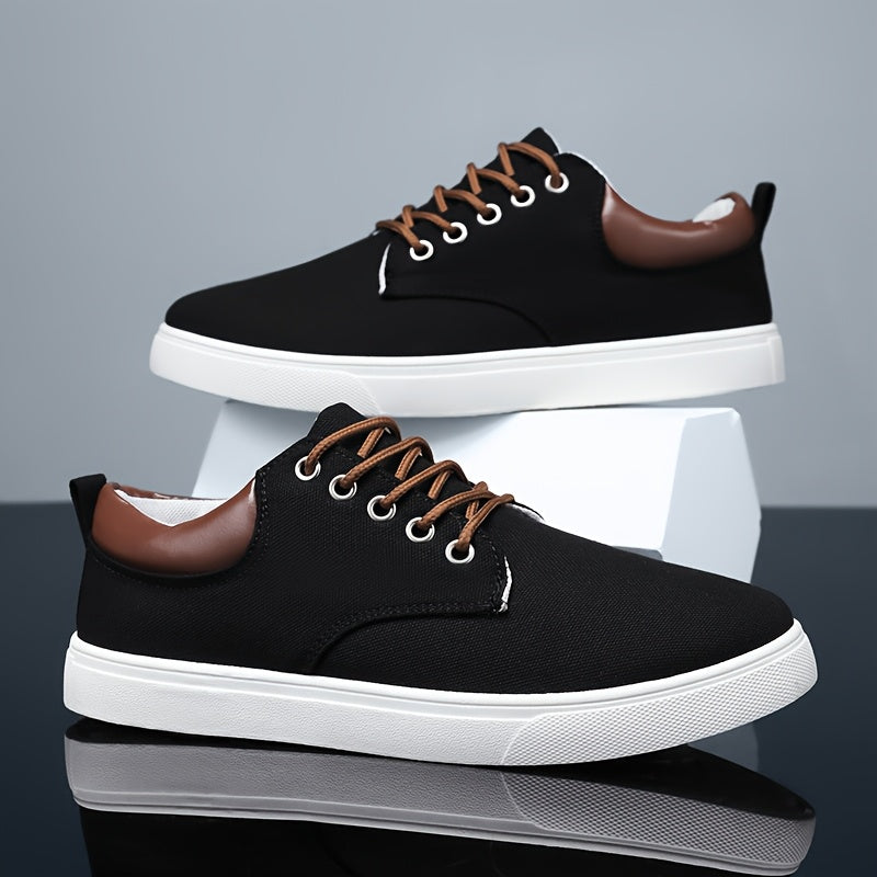 1pair Men'S Classic Breathable Canvas Sneakers, Comfortable Non-Slip Durable Walking Shoes, Casual Loafers, Round Toe, Low-Top, Lace-Up, Solid Color, All-Season Sports Footwear