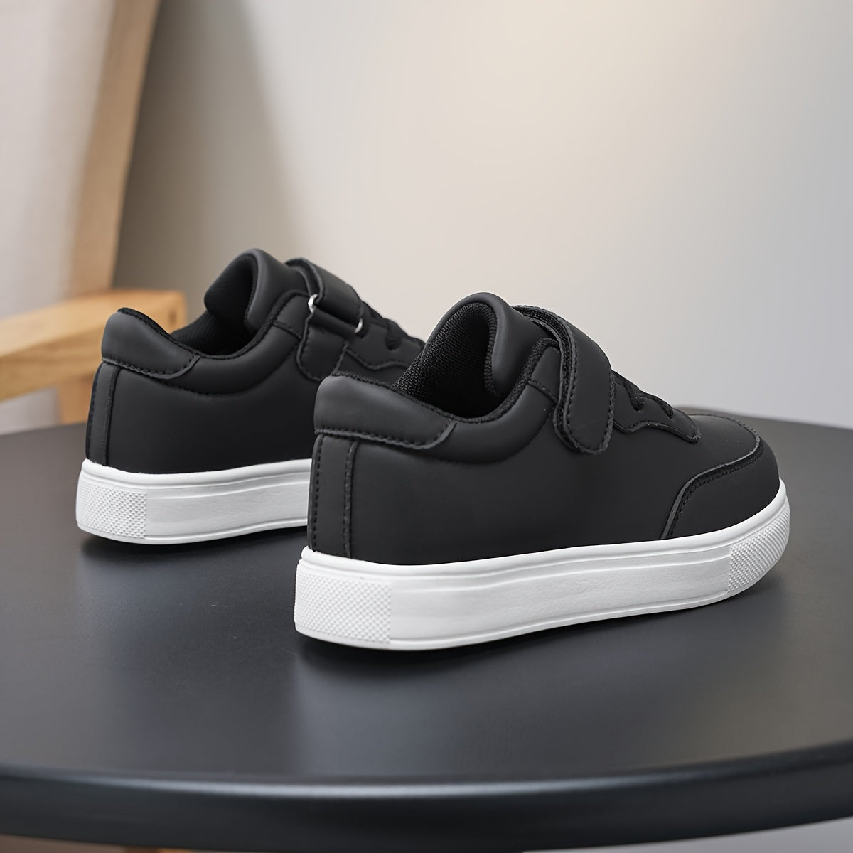 Kids Glossy PU Sports Shoes with Hook-and-Loop Closure