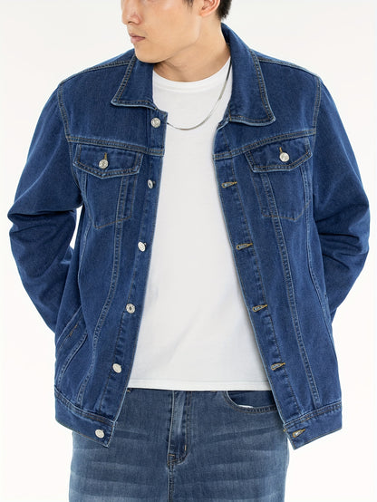 Spring And Autumn Trendy Men'S Denim Jacket for Teenagers, High-End Long-Sleeve Casual Coat with a Lapel.