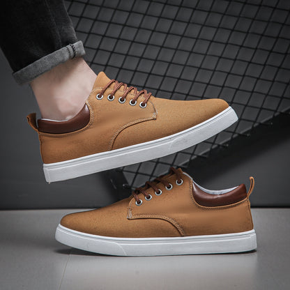 Men's Navy Blue Canvas Sneakers - Breathable, Durable, Non-Slip Casual Shoes with Brown Accents & White Sole - Perfect for Spring, Summer, and Fall Outdoor Wear, Everyday Sneakers | Casual Sporty Look | Breathable Canvas Uppe