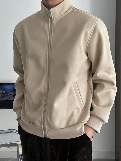 Men's Beige Jacket - Lightweight Warm Coat with Zippered Pockets, Beige Casual Outerwear for Everyday & Formal Events, Spring/Fall Layering Essential - Ideal Gift for Him, Seasonal Fashion, Sleek Silhouette, Comfortable Fit,