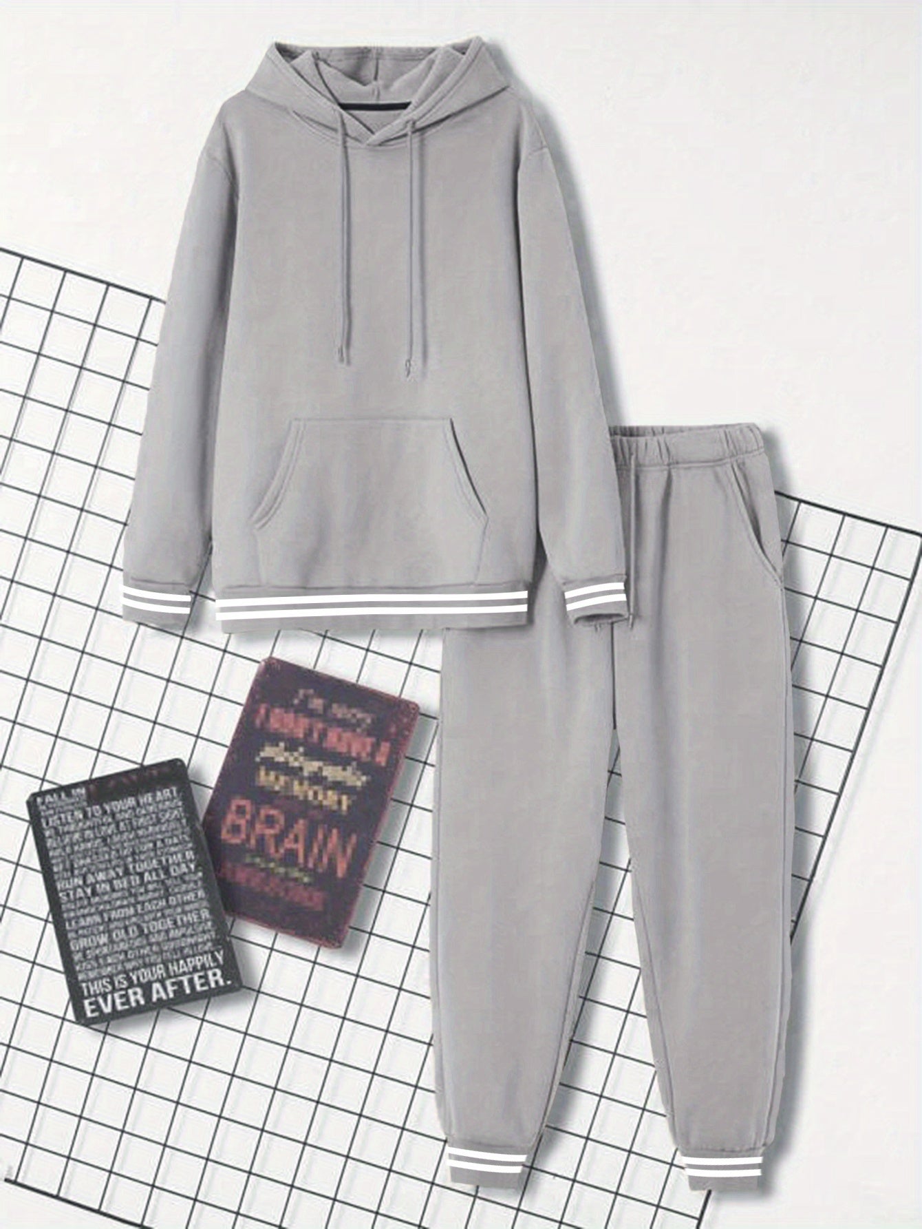 Men's Solid Color Hooded Casual Sportswear Set - ayq