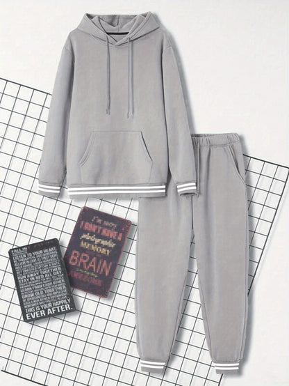 Men's Solid Color Hooded Casual Sportswear Set - ayq