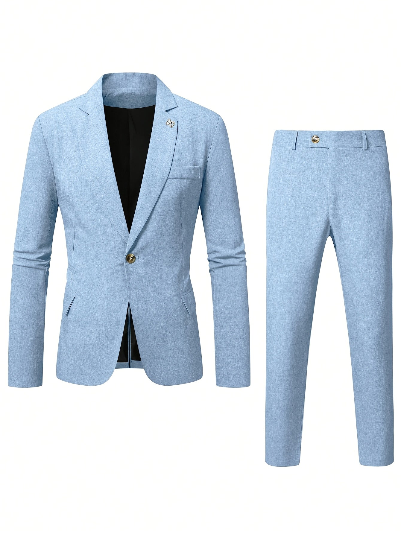 Men's Casual Solid Color 2-Piece Polyester Suit Set