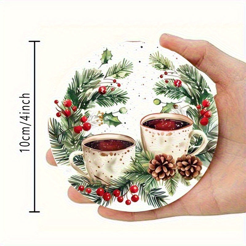 6pcs Holiday Wooden Coaster Set- Christmas and Holiday Themes, Suitable for Kitchen, Living Room, and Patio Tables- Perfect Holiday Gift, Christmas Decoration, Festive Tableware, Holiday Decor, Themed Coasters, Seasonal Desig