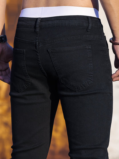 Men's Cotton Blend Casual Skinny Jeans, Chic Street Style Medium Stretch Denim Pants