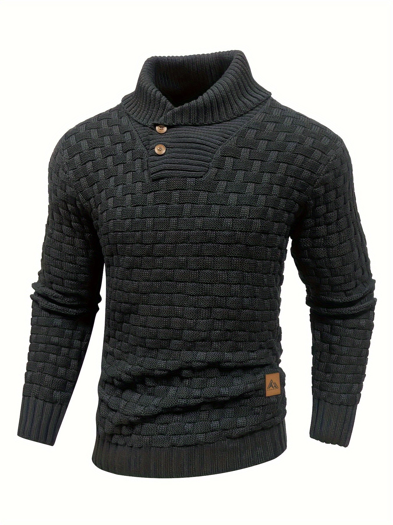 Men's Casual Waffle Pattern High Stretch Sweater, Chic Mature Pullover Sweater For Fall Winter