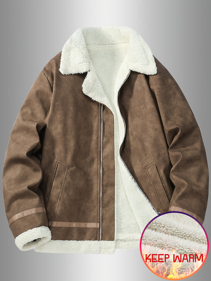 Men's Heavy-Duty Winter Bomber Jacket with - Full-Zip Workwear Coat, Collar & Full-Zip Front, Full-Zip Closure (No Bulk), Golden-Tone Button-like Closure, Hand Washable - Tan/Beige/Brown/Pink/Gray/Purple