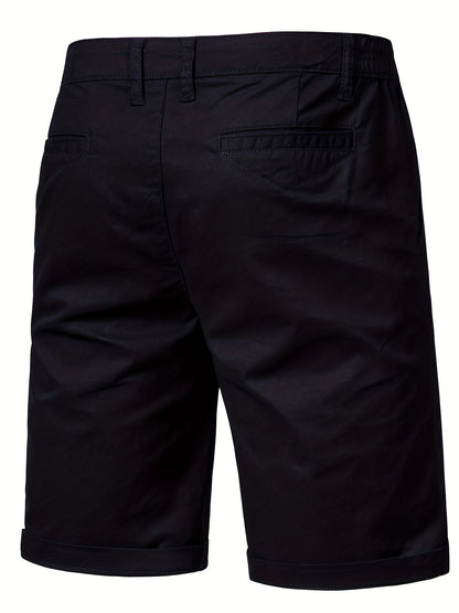 Men's Classic Fit Cotton Twill Flat Front Solid Chino Short With Slant Pockets And Elastic Waist