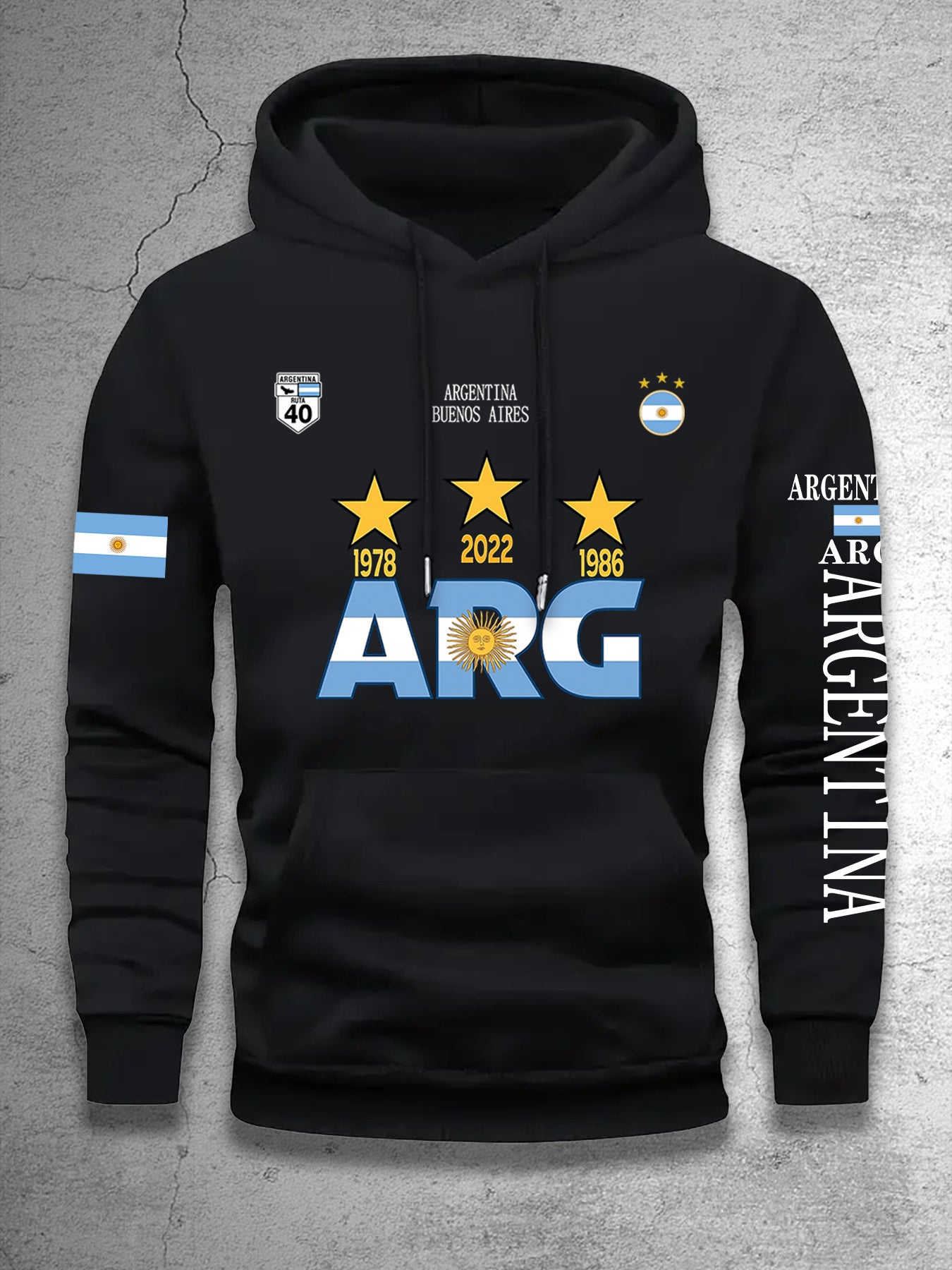 Men's Hooded Sweatshirt with Argentina Design - Casual Winter Pullover