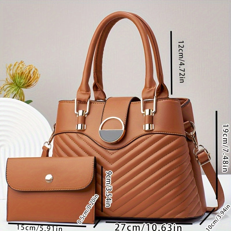 Elegant Large Capacity Black PU Tote Bag with Adjustable Strap