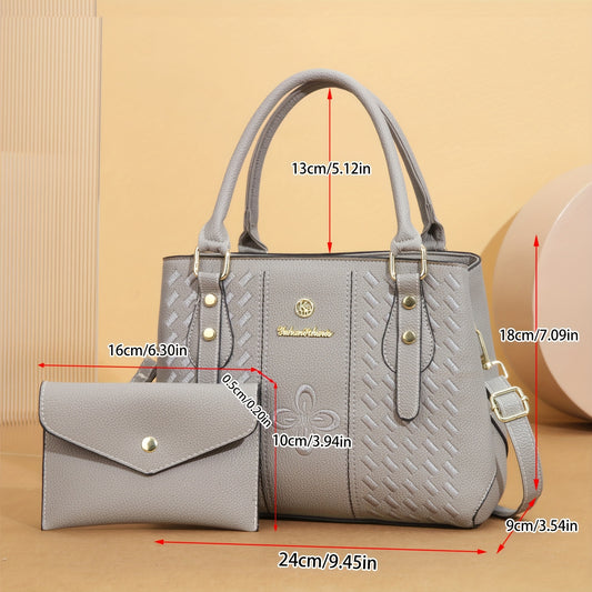 Elegant Women's Embroidered PU Shoulder Bag Set with Bow - ayq