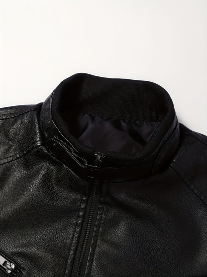 Men's Stylish Burgundy Jacket - Fall/Winter Trendy Stand Collar Biker Jacket with Multiple Zippered Pockets, Casual Design for Casual Attire, Fall Jacket | Modern Casual Jacket | Glossy Finish Jacket - ayq
