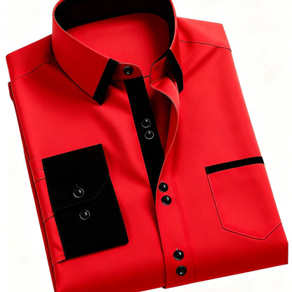 Men's Slim-Fit Wrinkle-Resistant Business Dress Shirt - Classic Collar & Contrast White/Black/Tan/Gray/Navy - Tailored Office Wedding Suit Jacket Coat, Machine Washable All-Season Formal Wear