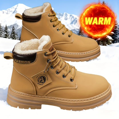 Men's Snow Sports Training Shoes for Autumn and Winter, Featuring a Plush-lined Thick Design for All-over Comfort. Soft, Light Beige-friendly, and Thickly Insulated for Warmth, Suitable for Various Winter Leisure Activities.