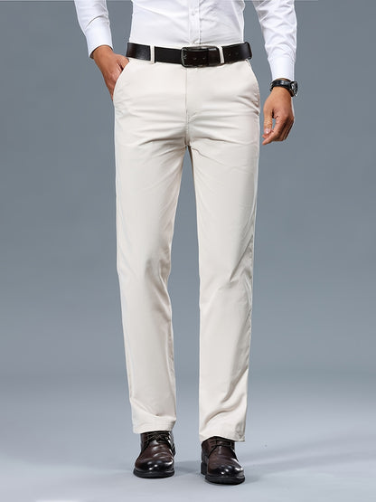 Men's Light Business Cotton Dress Pants - Straight Leg, Olive Green, 100% Cotton, Perfect for Office or Casual Outings