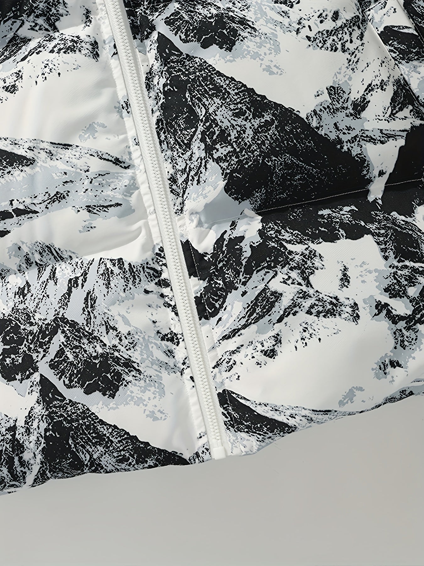 Men's Winter Mountain Camo Hooded Jacket with Insulating Polyester Fill - Stand Collar & Zippered Pockets, Machine Washable Outdoor Coat for Hiking, Camping, Casual Wear - White/Black/Gray (Regular Fit) by Ocean Muai Xing