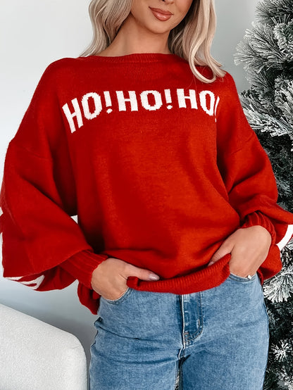 Autumn/Winter New Arrival Niche Cardigan for Women, Lazy Style Sweater Top with Wine Red and Coffee Color Letter Print, Round Neck Pullover with Designer Pattern, Casual Elegant Winter Top, Urban Commute Basic Versatile Style