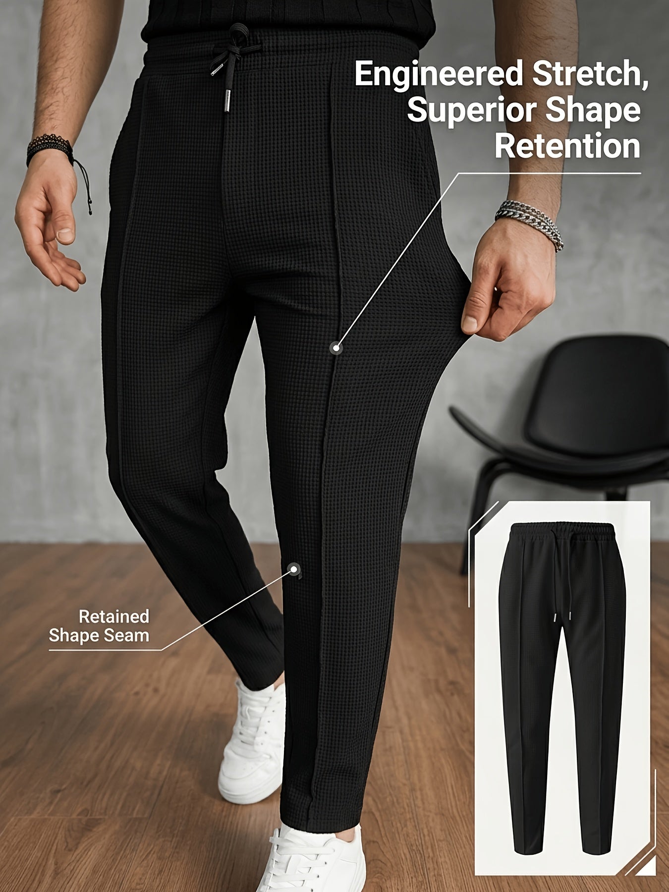 Men's Slim Fit Waffle Joggers with Elastic Waistband