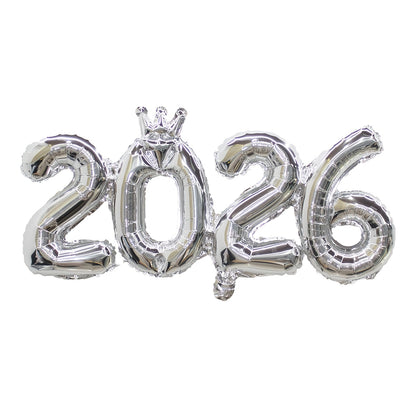 1pc Golden & Silvery Crown 2026 Number Aluminum Foil Balloon - Elegant Golden & Silveryy Finish, No Electricity Needed, Perfect for Christmas & New Year Decorations, Festive Party Supplies, Christmas Decorations, Best for Chr