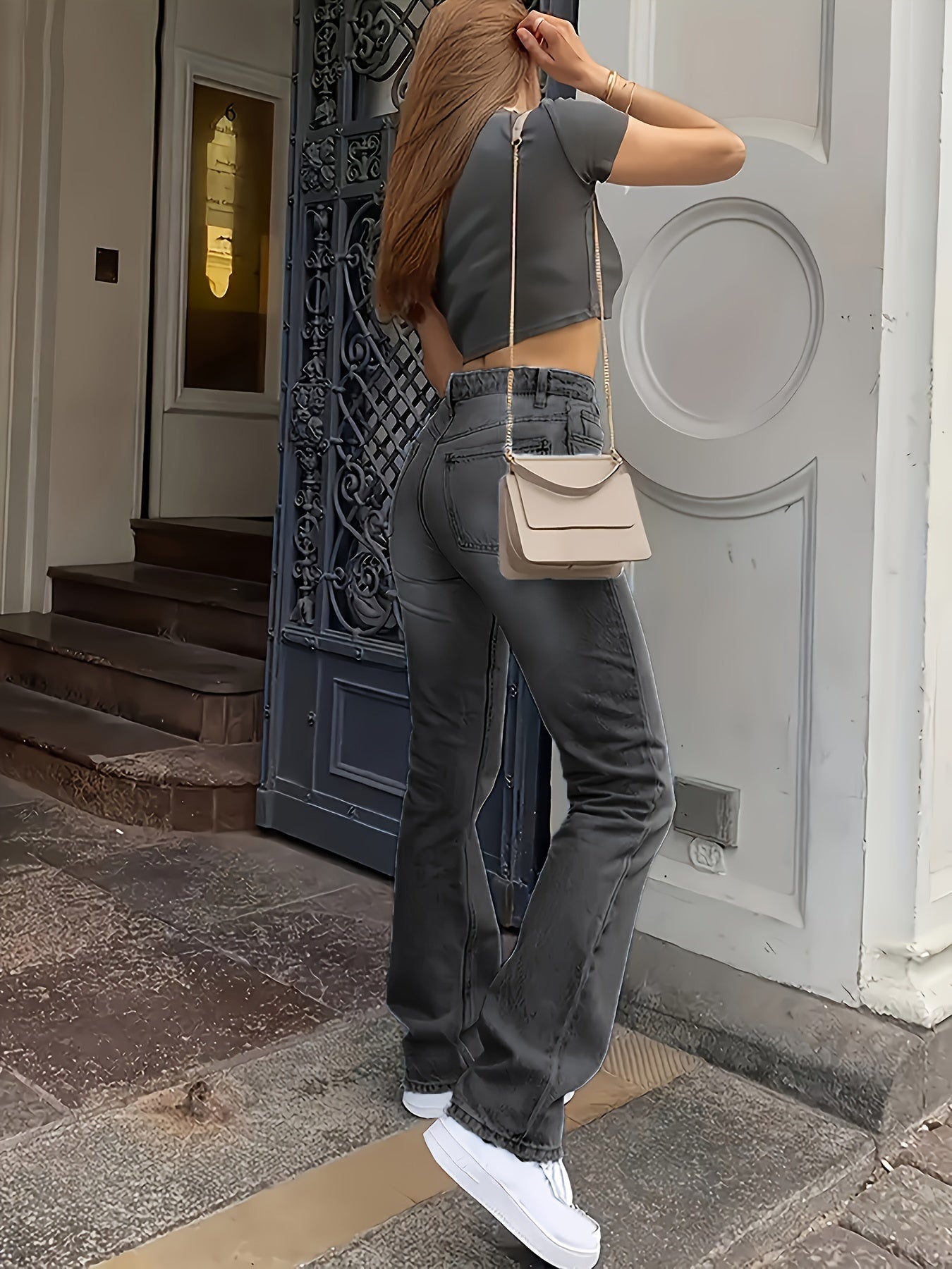 High Waist Light Washed Straight Jeans, Slash Pocket Casual Loose Fit Denim Pants, Women's Denim Jeans & Clothing