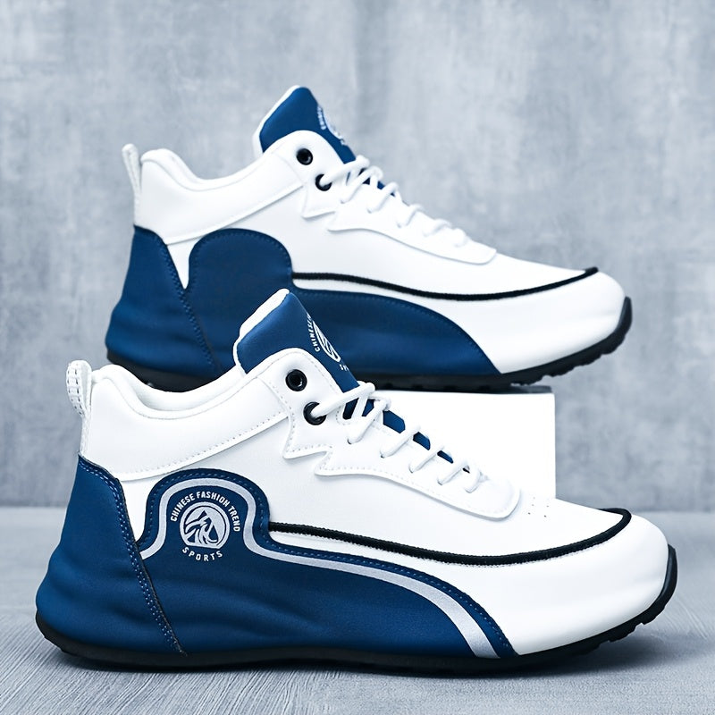 Men'S Lightweight Breathable Running Shoes - Classic Low-Top Design with Thick Cushioned Sole, White  Navy Blue Striped  Graphic Pattern, Lace-Up Closure for Hiking, Casual  Outdoor Wear - Spring/Fall Fashion Sneakers, Hik